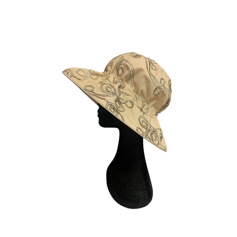 Summer Floppy Hat - Embroidered Gold Beige