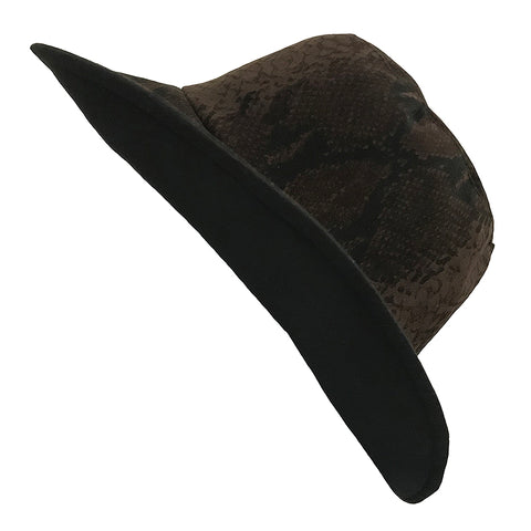 Fashion Bucket Hat || Brown Snake Faux Suede - Black