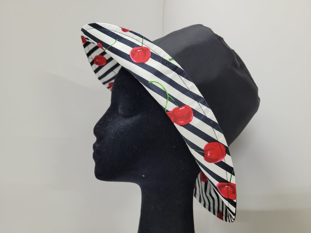 Wet Weather Bucket Hat  ||  Black-Cherry Stripe